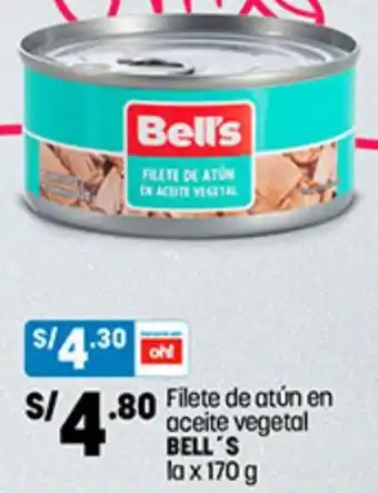 Plaza Vea Filete de Atún en Aceite Vegetal Bell's 170gr oferta
