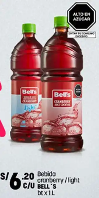 Plaza Vea Bebida Cranberry/ Light Bell's 1L oferta