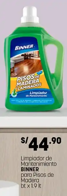 Plaza Vea Binner Limpiador de Mantenimiento para Pisos de Madera bt x 1.9 lt oferta