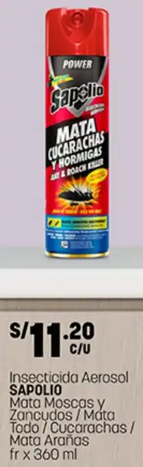 Plaza Vea Sapolio Insecticida Aerosol Mata Moscas y Zancudos / Mata Todo / Cucarachas / Mata Arañas fr x 360 ml oferta