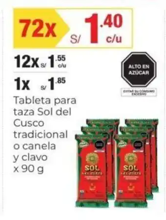 Metro Sol de Cusco Tableta para taza tradicional o canela y clavo x 90g oferta