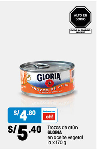 Plaza Vea Gloria Trozos de atun en aceite vegetal la x 170g oferta