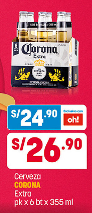 Plaza Vea Corona Cerveza Extra pk x 6 bt x 355 ml oferta