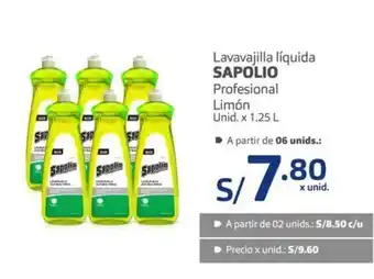 Makro Sapolio Lavavajilla liquida Profesional Limon unid x 1.25 L oferta
