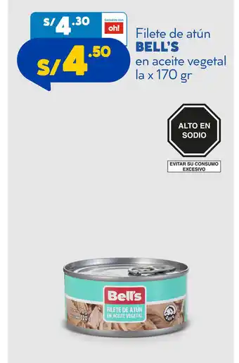 Plaza Vea Bell's Filete de atun en aceite vegetal la x 170 gr oferta