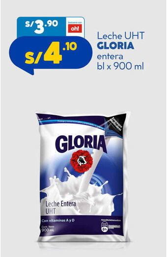 Plaza Vea Gloria Leche UHT entera bl x 900 ml oferta