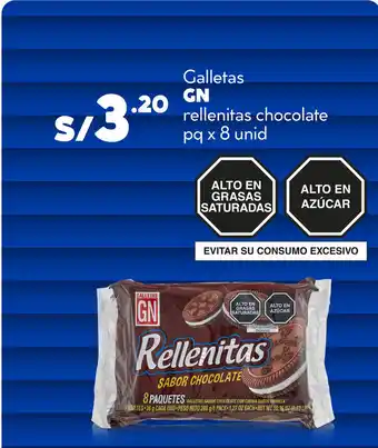 Plaza Vea GN Galletas rellenitas chocolate pq x 8 und oferta