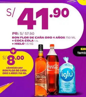 Tambo Ron Flor de Caña oro 4 Años 750 ml + Coca Cola 1.5L + Hielo 1.5 kg oferta