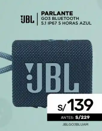 La Curacao JBL Parlante GO3 Bluetooth 5.1 IP67 5 Horas Azul oferta