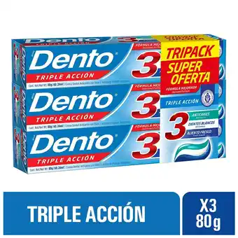 Tottus Tripack crema dental triple acción dento 3 unidades oferta