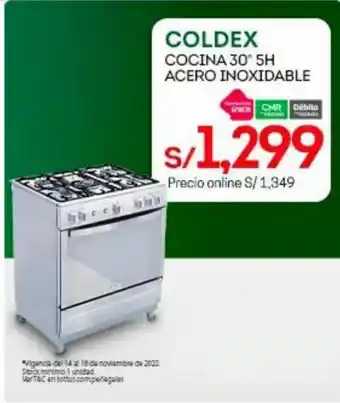Tottus Coldex Cocina 30"5H Acero Inoxidable oferta