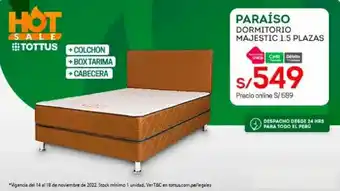 Tottus Paraiso Dormitorio Majestic 1.5 Plazas oferta