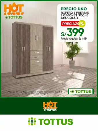 Tottus Precio Uno Ropero 6 Puertas 2 Cajones Noche Chocolate oferta