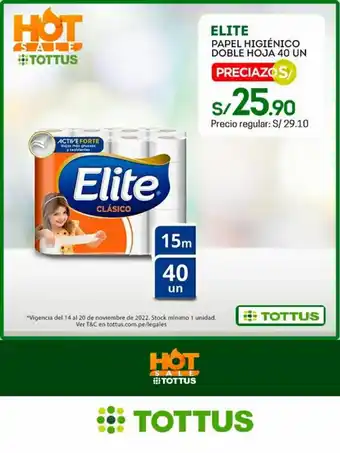Tottus Elite Papel higienico Doble Hoja 40 un oferta