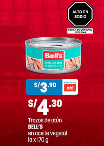 Plaza Vea Bell's Trozos de atun en aceite vegetal la x 170g oferta