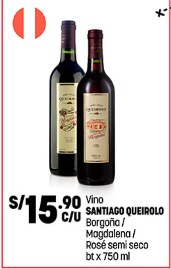 Plaza Vea Santiago Queirolo Vino Borgoña / Magdalena / Rose semi seco bt x 750 ml oferta