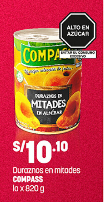 Plaza Vea Compass Duraznos en mitades la x 820g oferta
