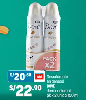 Plaza Vea Dove Desodorante en aerosol dermoaclarant pk x 2 unid x 150 ml oferta
