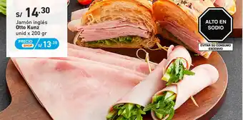 Plaza Vea Jamón Inglés Otto Kunz unid x 200g oferta