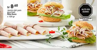 Plaza Vea Jamón del Pais Gourmet Otto Kunz x 100g oferta