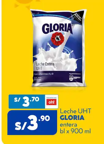 Plaza Vea Gloria Leche UHT entera bl x 900 ml oferta