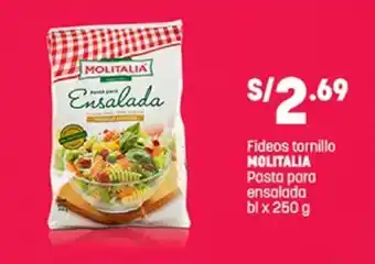 Plaza Vea Molitalia Fideos tornillo Pasta para ensalada bl x 250g oferta