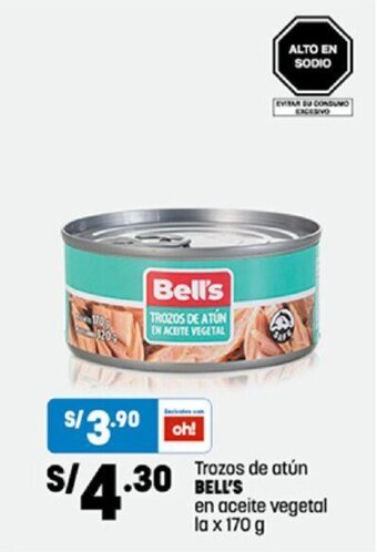 Plaza Vea Bell's Trozos de atun en aceite vegetal la x 170g oferta