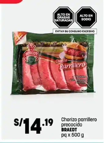 Plaza Vea Braedt Chorizo parrillero precocido pq x 500g oferta