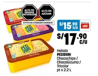 Plaza Vea Peziduri Helado Chocochips / Chocolucuma / Tricolor pt x 2.2 L oferta