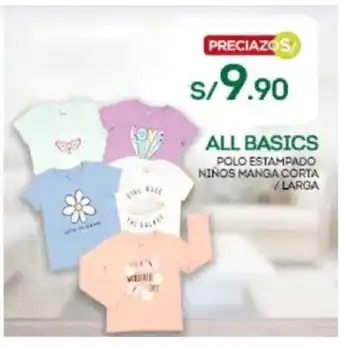 Tottus All Basics POlo Estampado Niños Manga Corta / Larga oferta