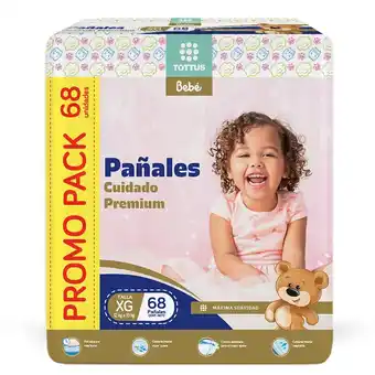 Tottus Pack pañal tottus cuidado premium xg 68 unidades oferta