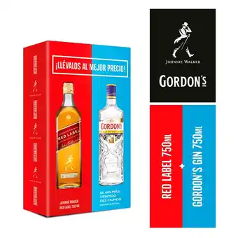 Tottus Pack johnnie walker red 750 ml + gin gordons 750 ml oferta