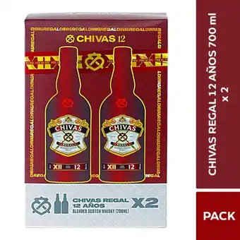 Tottus Pack chivas regal 12 años 700 ml 2 unidades oferta