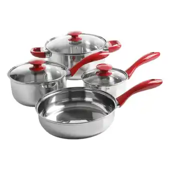 Tottus Set ollas crawson 7pc acero mango rojo oferta