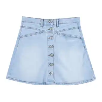 Tottus Falda jean botones mujer m azul oferta