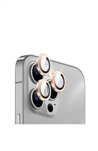 Tiendas EFE Lámina vidrio lente cámara para iphone 14 pro max 6.7" (3 cámaras) dorado oferta