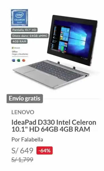 Falabella Lenovo Ideapad D330 Intel Celeron 10.1" HD 64GB 4GB RAM oferta