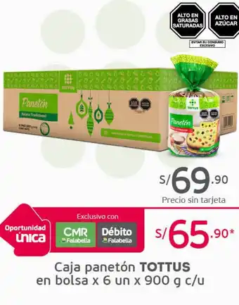 Tottus Caja Panetón Tottus en Bolsa x 6un x 900g c/u oferta