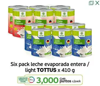 Tottus Six Pack Leche Evaporada Entera/Light Tottus 410g oferta