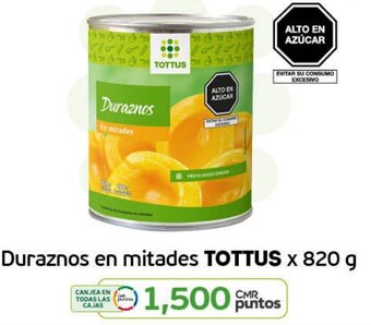 Tottus Duraznos en Mitades Tottus 820g oferta