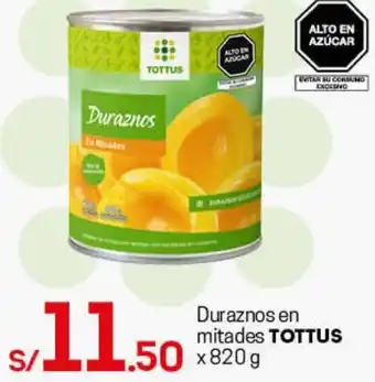 Tottus Duraznos en Mitades Tottus 820g oferta