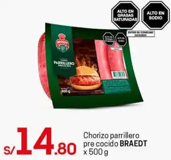 Tottus Chorizo Parrillero Pre Cocido Braedt 500g oferta
