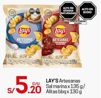 Tottus Lay's Artesanas Sal Marina 135g/Alitas BBQ 130g oferta