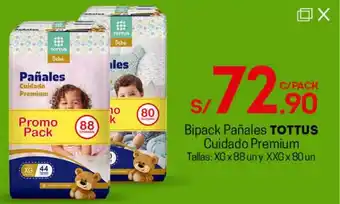 Tottus Bipack Pañales Tottus Cuidado Premium XG x 88Un y XXG 80Un oferta