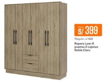 Promart Ropero Lyon 6 Puertas 2 Cajones Roble Claro oferta