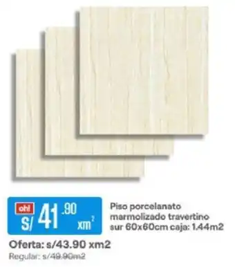 Promart Piso Porcelanato Marmolizado Travertino sur 60x60cm oferta