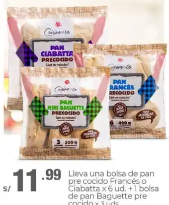 Metro Lleva Una Bolsa de Pan Pre Cocido Francés o Ciabatta 6ud + 1 Bolsa de Pan Baguette Pre Cocido 3uds oferta