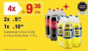 Metro Gaseosa Coca-Cola o Inca Kola 3L oferta