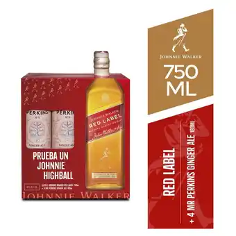 Tottus Pack whisky johnnie walker red label botella 750ml + ginger ale mr perkins 4 unidades oferta