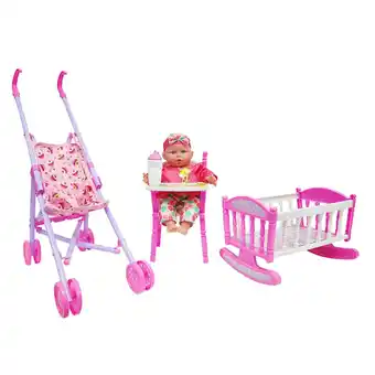 Tottus Muñeca 33 cm coche cuna y silla de comer oferta
